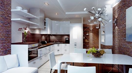 تصویر با کیفیت آشپز خانه سفید و آجری